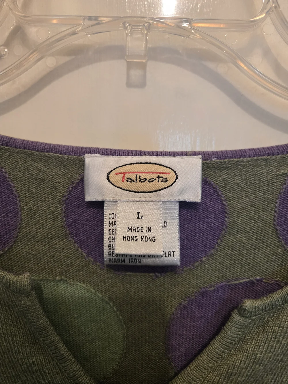 Talbots Long Sleeve Polka Dot Sweater - Sage Green & Lavender